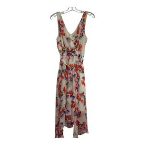 DKNY Floral Print Dress Sleeveless V-Neck Dress Lined Summer Red‎  White Size 14